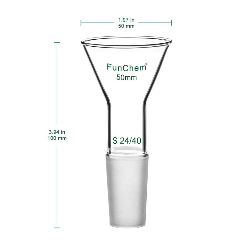 FunChem Glass Short Stem Powder Funnel with O.D. 50 mm at Top, Durable Borosilicate Glass Filter with 24/40 Inner Joint - Image 2